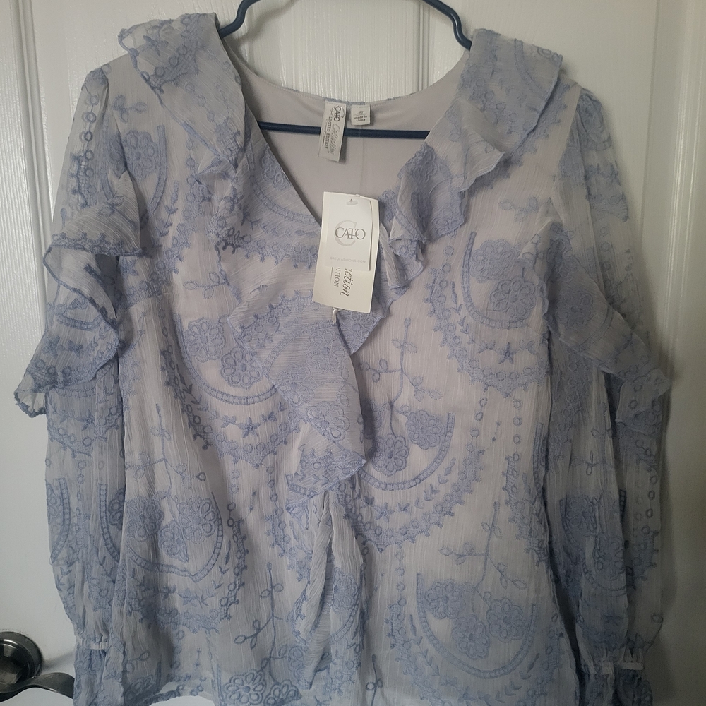 Cato Soft Blue Floral Lace Blouse
